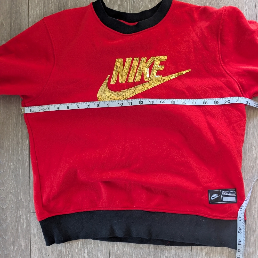 Nike Women's Red Sweatshirt with Gold Sequin Logo - Picture 4 of 7
